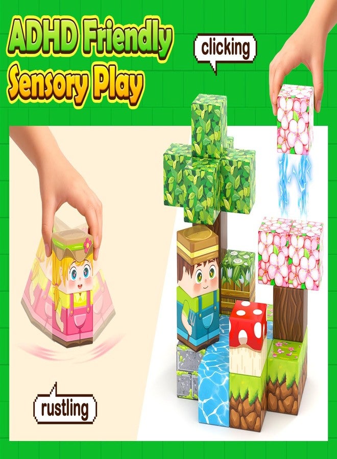 Gooidea 200 Magnetic Blocks Magnetic Building Blocks, Mine Magnet World Building Crafts, Sensory Toys Learning Game, for Kids Ages 3-5 5-7 8-12 Year Old - Garden Wonderland Playset - Image 3